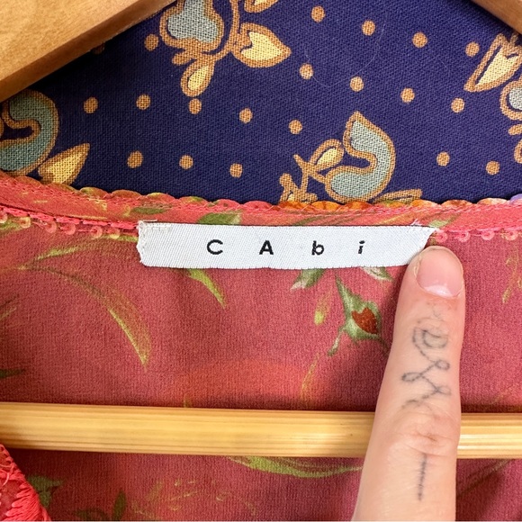 100% silk CAbi orange floral blouse - Picture 6 of 9